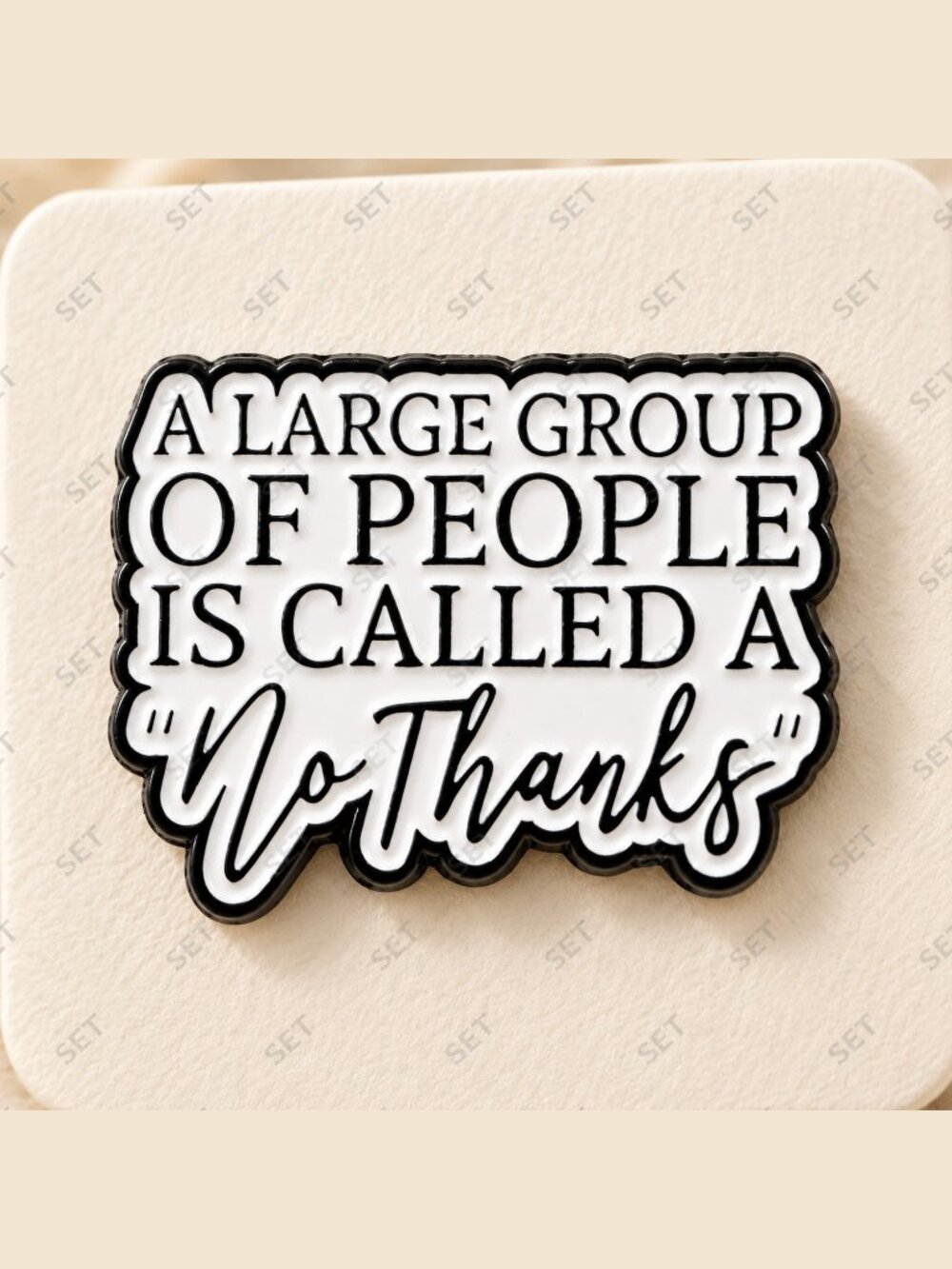 No Thanks Enamel Pin Funny Introvert Quote Black White Lapel Brooch